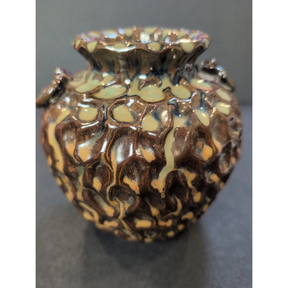 Dimpled Earth-Tone Drip Glazed Pottery Vase 6